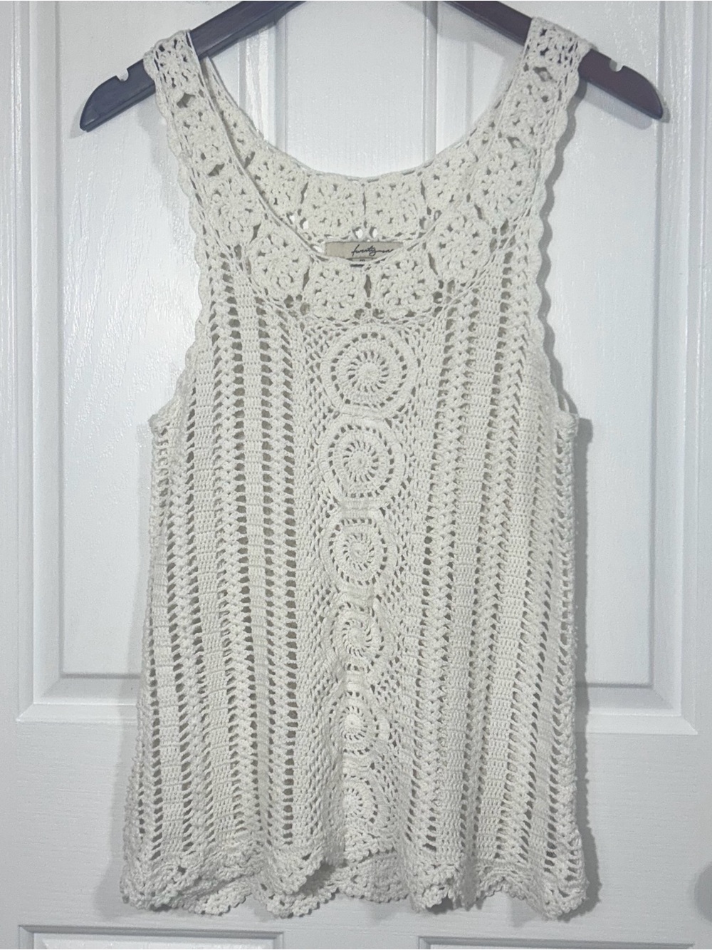 Twenty One Daisy Drift Crochet Tank Top Off White Boho Knit Sleeveless Medium